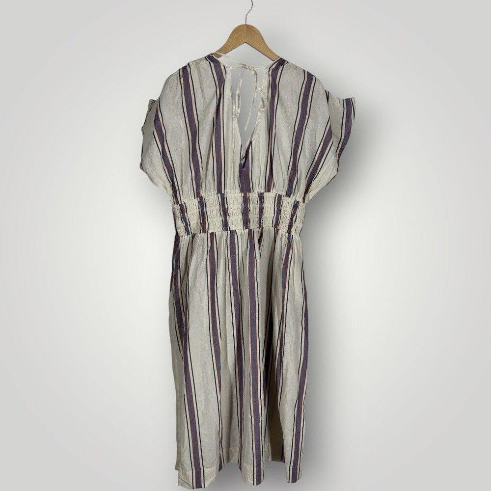 LOFT Beach NEW Long Striped Smocked Waist Dress Coastal Boho 100% Cotton XL - Picture 4 of 7